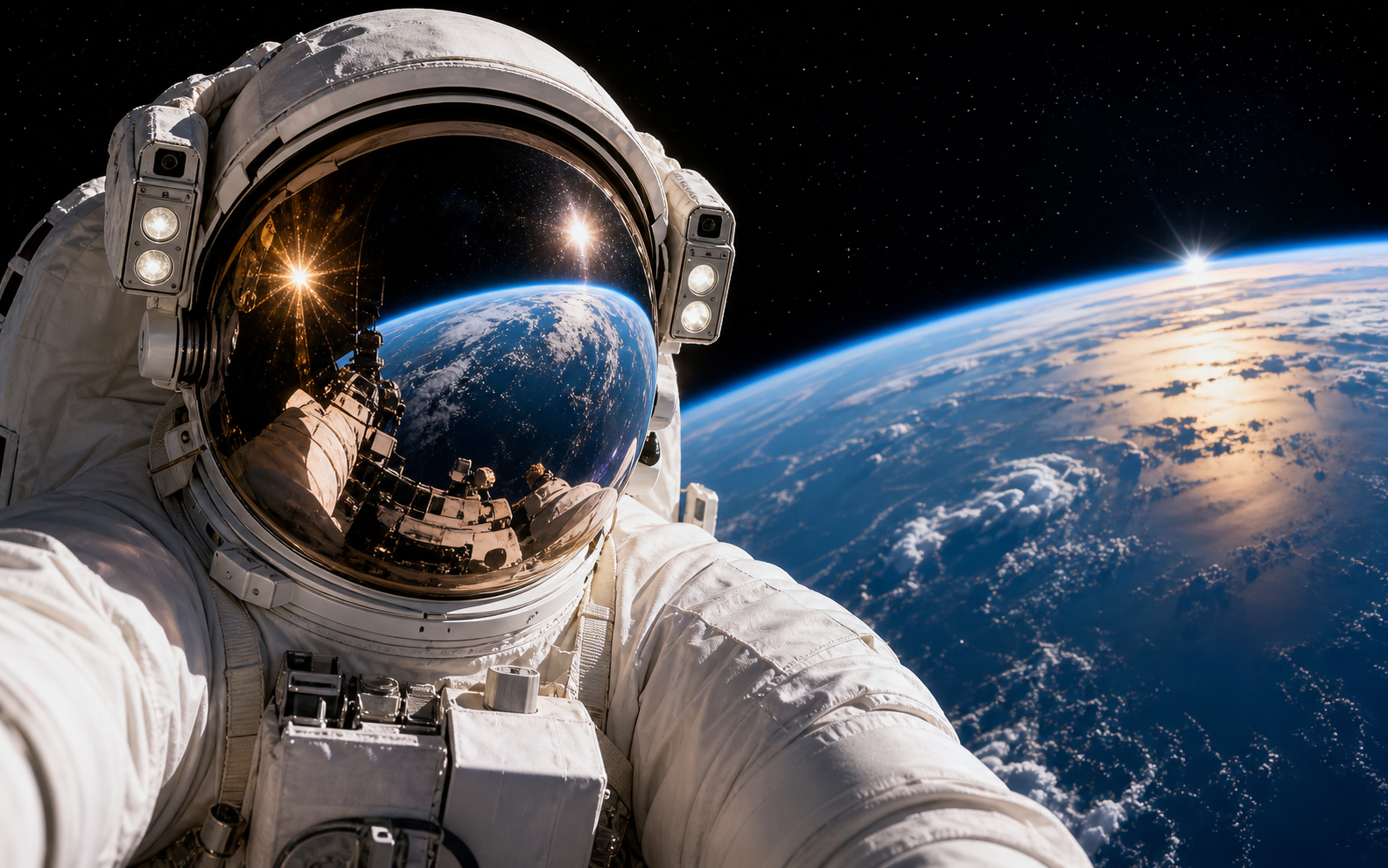 Astronauta en primer plano sobre la Tierra, alusivo al origen tecnológico de Aerelys